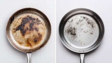 Poster - Tips for effectively cleaning a dirty frying pan and restoring its shine without harsh chemicals. Generative AI