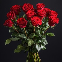 Poster - Beautiful bouquet of twelve vibrant red roses arranged against a dark background for a stunning visual appeal