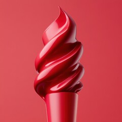 Poster - Delicious red swirl ice cream cone against a vibrant background capturing a sweet summer treat