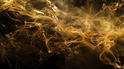 Poster - Abstract swirling gold smoke against a black background.