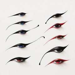 Aufkleber - Various eye makeup styles featuring bold eyeliner designs in multiple colors showcased on a light background