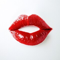 Aufkleber - Vibrant red lips with glossy finish on a clean white background showcasing beauty and style
