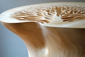 Aufkleber - Wooden art piece showcasing intricate tree-like patterns in a minimalist display setting
