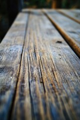 Poster - Close-up of a wooden table with a blurry background, ideal for use in product photography or design concepts