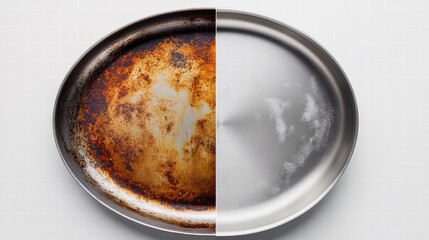 Poster - Comparing a tarnished baking tray with a clean, polished side showcasing effective cleaning results. Generative AI