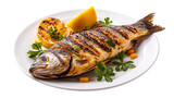 Grilled whole fish with lemon and parsley garnish