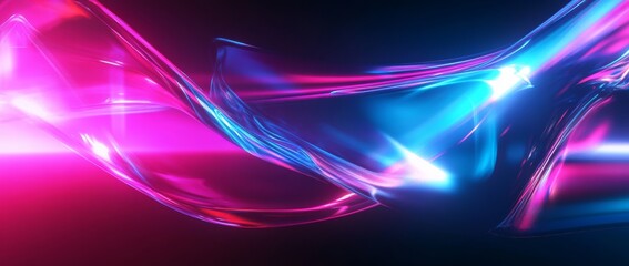 Fototapete - Colorful abstract light waves flow gracefully through a dark background at night