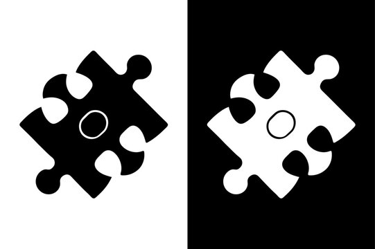 Minimalist Puzzle Silhouette Vector Icon Black & White Design.