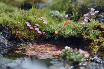 Wall Mural - A peaceful scene with a small stream flowing through a dense and vibrant green forest, perfect for nature or outdoor themed projects