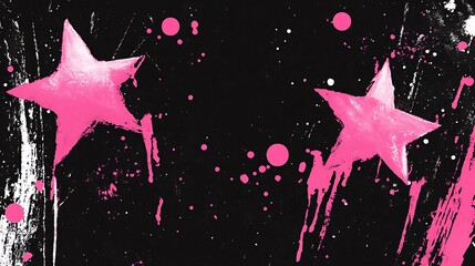 Poster - Abstract Grunge Background with Pink Stars and Splatters in Dark Backdrop