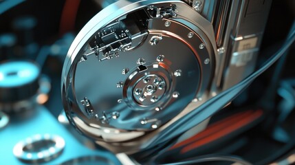 Poster - A close-up shot of a hard drive in a machine, useful for technology and computing concepts