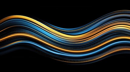 Canvas Print - Flowing Waves of Blue and Gold Against a Dark Background