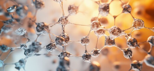 Poster - Molecular Structure Visualization with Interconnected Atoms and Bonds in Abstract Background, copy space for text