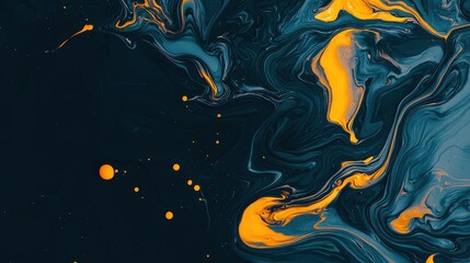 Sticker - Abstract Art with Black Background and Swirls of Blue and Yellow