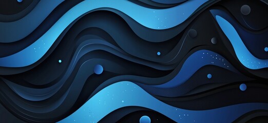 Poster - Abstract blue wave pattern with layered design and circular elements, copy space for text