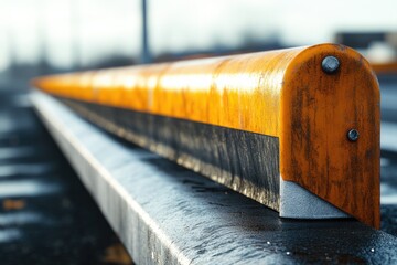 Canvas Print - Close-up view of a wooden bench on a city street, great for travel or urban-themed photoshoots