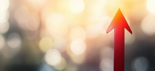 Poster - Red upward arrow symbolizing growth and progress with blurred background, copy space for text