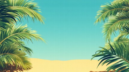 Poster - Palm trees sway in the sunny sky over a serene sandy beach in a tropical paradise. Generative AI