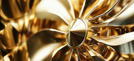 Poster - golden metallic fan blade close-up showcasing intricate design and shine, copy space for text