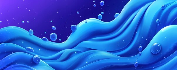 Poster - vibrant blue ocean waves with bubbles and smooth flowing texture, copy space for text