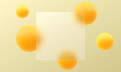 Poster - glass morphism, display background. composition from a matte transparent plate with spheres.