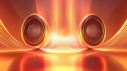 Fototapete - 3D speakers emitting vibrant light waves in a visually dynamic and colorful setting. Generative AI