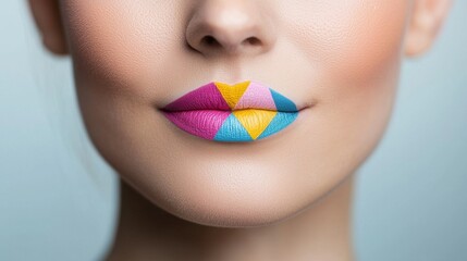 Canvas Print - Colorful Geometric Lip Art with Vibrant Patterns and Expressions