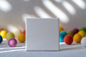 Poster - A small white box perched on top of a table, perfect for use in still life or product photography
