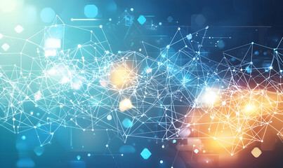 Poster - Network of polygons symbolizes modern digital communication.