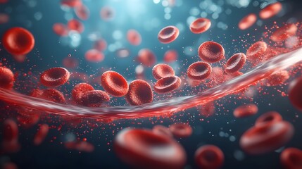 Fototapete - Mesmerizing Microscopic Journey Through the Dynamic Bloodstream of Red Blood Cells A 3D Rendering Showcasing the Soft Flexible Membrane Structure and Fluid Motion of Erythrocytes