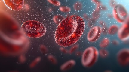 Poster - Highly detailed 3D macro shot showcasing the natural flexibility and organic texture of red blood cells suspended in plasma drifting in a stream like motion