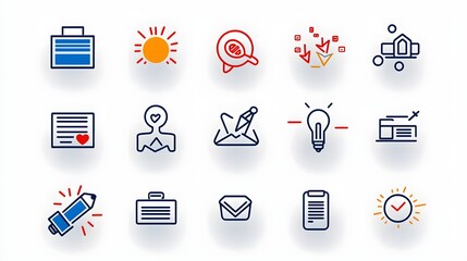 Poster - Vector style outline icons featuring symbols for professional training virtual meetings business distance education drawn in a contemporary minimalistic design for online and digital event concepts