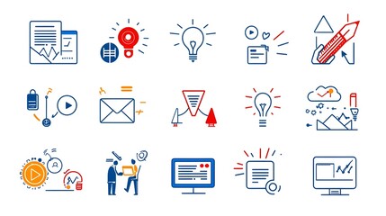 Poster - Minimalist outline icons representing various aspects of live online events virtual meetings business distance education in a contemporary technology focused design