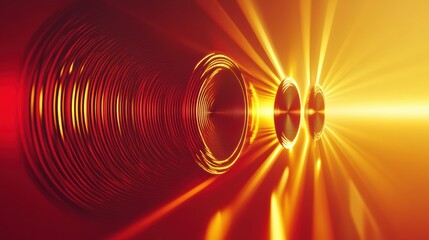 Fototapete - Innovative 3D speakers creating vibrant light waves in a modern studio setting. Generative AI