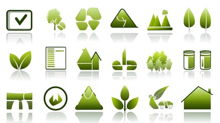 Poster - A digital set of glowing eco friendly icons representing sustainability  climate action  renewable energy  carbon neutrality  and forest conservation