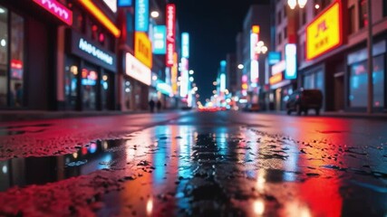 Poster - Night view of the city, Empty background scene Dark street reflection on wet asphalt Rays of colorful neon light Abstract dark and colorful neon background