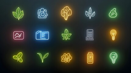 Poster - Futuristic and Dynamic ESG Icon Set Featuring 15 Glowing Symbols Representing Ecology Financial Sustainability Corporate Governance Responsible Investing