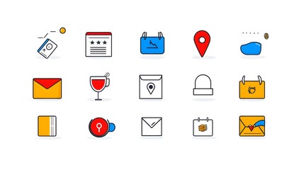 Aufkleber - Scalable collection of 15 loyalty program icons showcasing various offers  rewards  and bonuses in a simple  stroke based artwork style on a plain white background