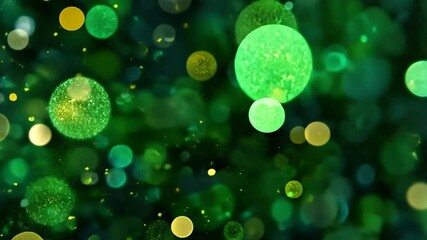 Poster - Glittering green particles create a vibrant background for creative projects and festive themes, Glittering green particles background material for playback