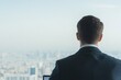 © igor - professional man gazing at an expansive city skyline, exuding am