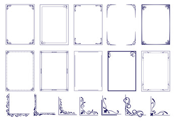 Fototapete - vector set of simple frames, borders and decorative corners, simple line frames with double stroke .