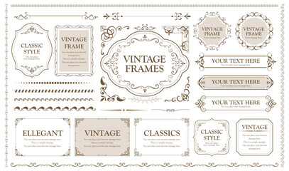 Fototapete - Vintage frames, borders and corners. floral ornament, decorative vector. .eps
