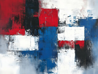 Poster - Abstract painting with red, white, and blue brushstrokes on canvas