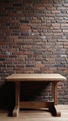 Aufkleber - Old wooden table with brick background dark