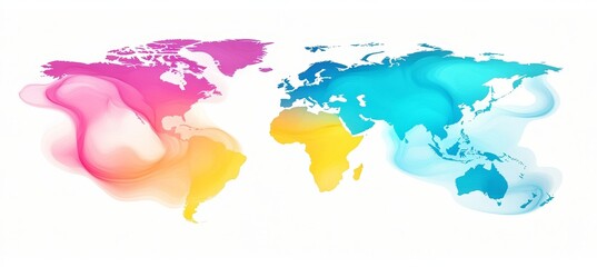 Poster - Colorful Abstract World Map with Data Visualization, Global Connections and Information Flow