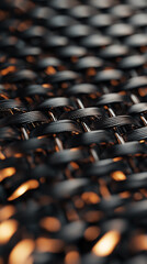 Poster - Close-up shot of woven black and metallic wire with highlights of orange, showing intricate patterns and textures, representing strength, structure, and craftsmanship.