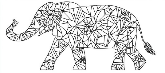 Wall Mural - geometric elephant intricate line art for coloring, crafts, design, and artistic projects
