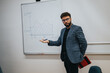 © qunica.com - A confident teacher stands in front of a whiteboard, explaining a complex graph to students in a classroom, fostering an engaging learning environment.
