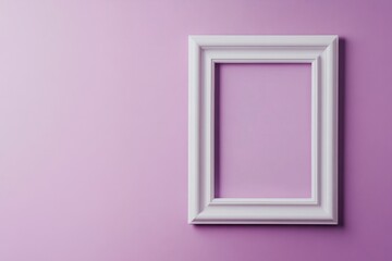Fototapete - A white rectangular picture frame hangs on a purple wall