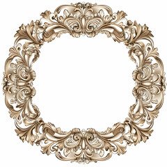 Poster - Ornate circular frame with a baroque pattern, vector illustration, white background, brown and beige color palette